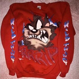 90s Taz Looney Tunes "RRRIP" Sweatshirt Red Competitor Tag Made in USA Freeze